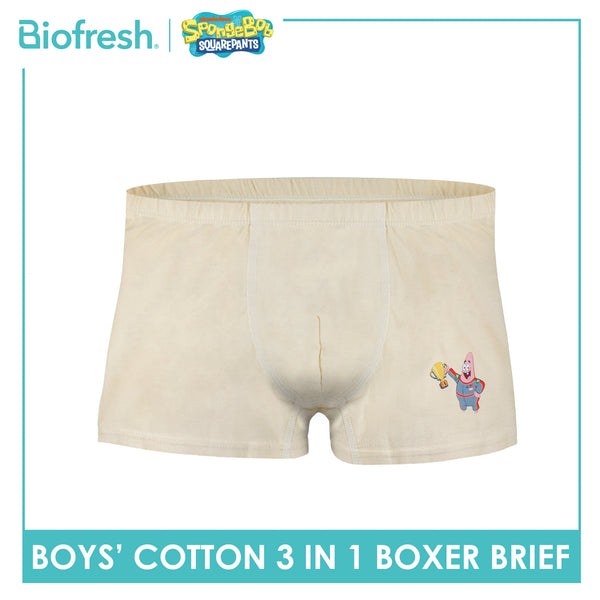 Biofresh | SpongeBob Boys' Antimicrobial Cotton Boxer Brief 3 pieces in a pack SBBBBG511