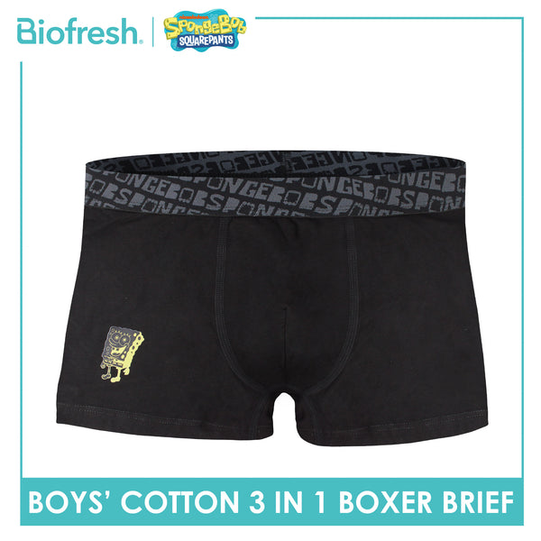 Biofresh | SpongeBob Boys' Antimicrobial Cotton Boxer Brief 3 pieces in a pack SBBBBG512