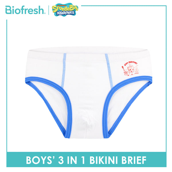 Biofresh | SpongeBob Boys' Antimicrobial Cotton Bikini Brief 3 pieces in a pack SBBBKG511
