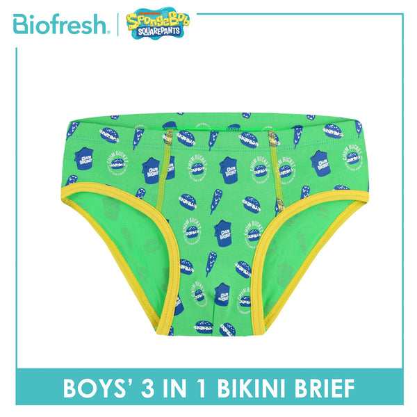 Biofresh | SpongeBob Boys' Antimicrobial Cotton Bikini Brief 3 pieces in a pack SBBBKG511