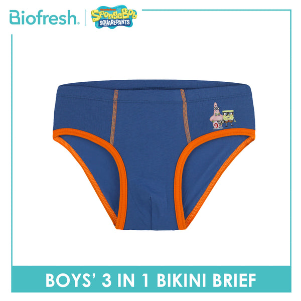 Biofresh | SpongeBob Boys' Antimicrobial Cotton Bikini Brief 3 pieces in a pack SBBBKG512