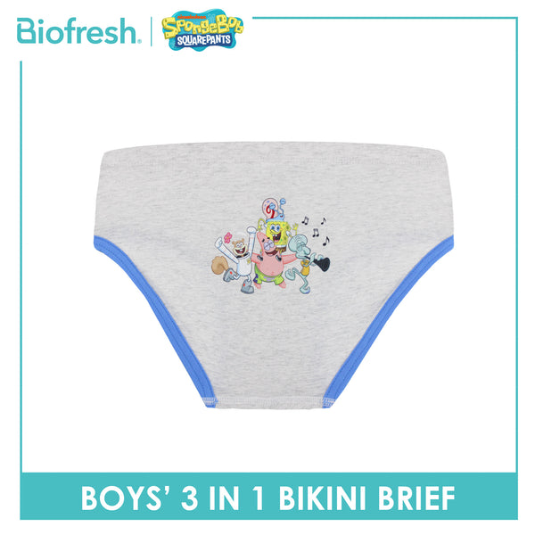 Biofresh | SpongeBob Boys' Antimicrobial Cotton Bikini Brief 3 pieces in a pack SBBBKG512
