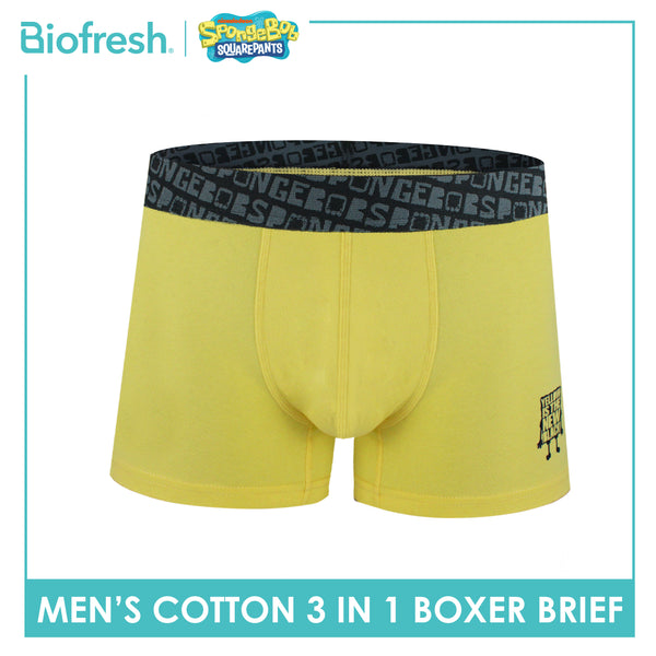 Biofresh | SpongeBob Men's Antimicrobial Cotton Boxer Brief 3 pieces in a pack SBMBBG511