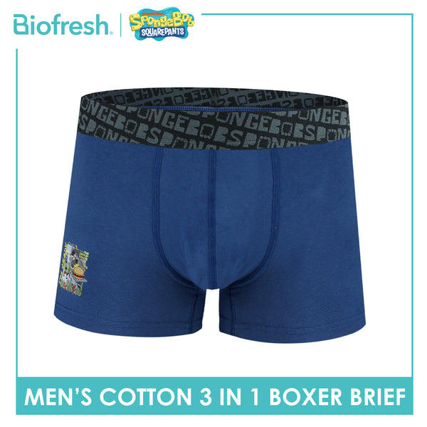 Biofresh | SpongeBob Men's Antimicrobial Cotton Boxer Brief 3 pieces in a pack SBMBBG511