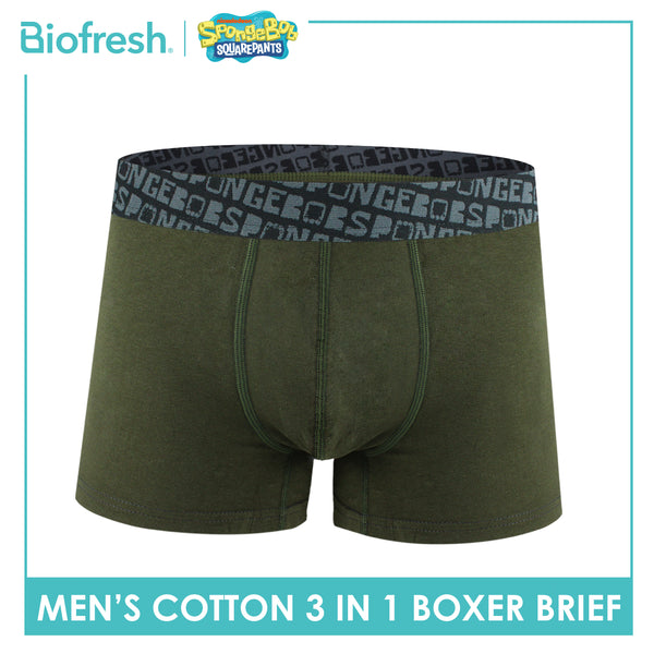 Biofresh | SpongeBob Men's Antimicrobial Cotton Boxer Brief 3 pieces in a pack SBMBBG512