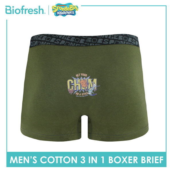 Biofresh | SpongeBob Men's Antimicrobial Cotton Boxer Brief 3 pieces in a pack SBMBBG512