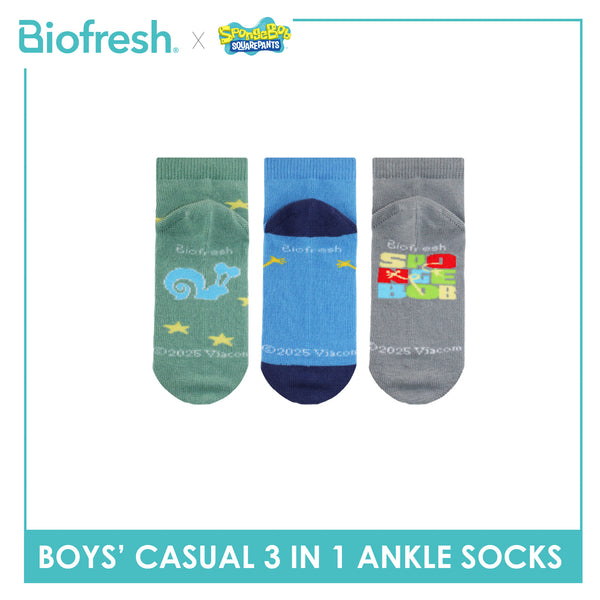 Biofresh | SpongeBob Boys' Antimicrobial Cotton Thin Casual Ankle Socks 3 pairs in 1 pack SBRBCG533