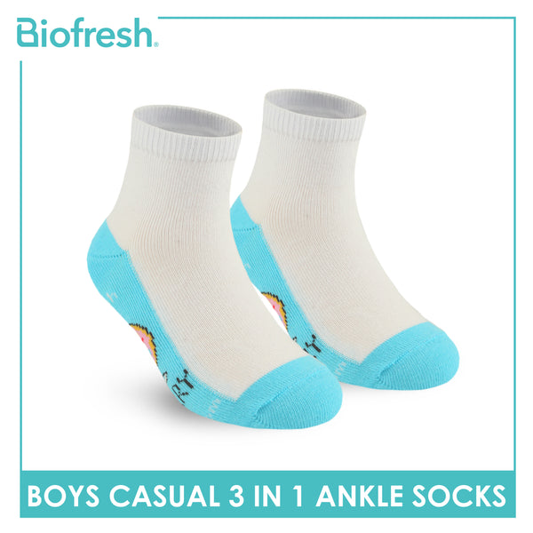 Biofresh | SpongeBob Boys’ Antimicrobial Cotton Lite Casual Ankle Socks 3 pairs in 1 pack SBRBCKG3