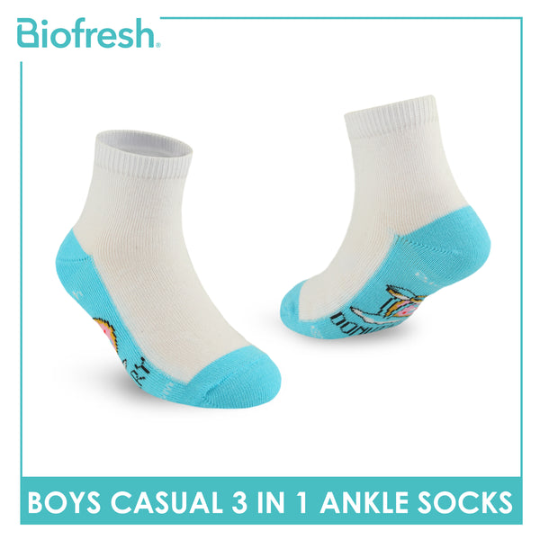 Biofresh | SpongeBob Boys’ Antimicrobial Cotton Lite Casual Ankle Socks 3 pairs in 1 pack SBRBCKG3