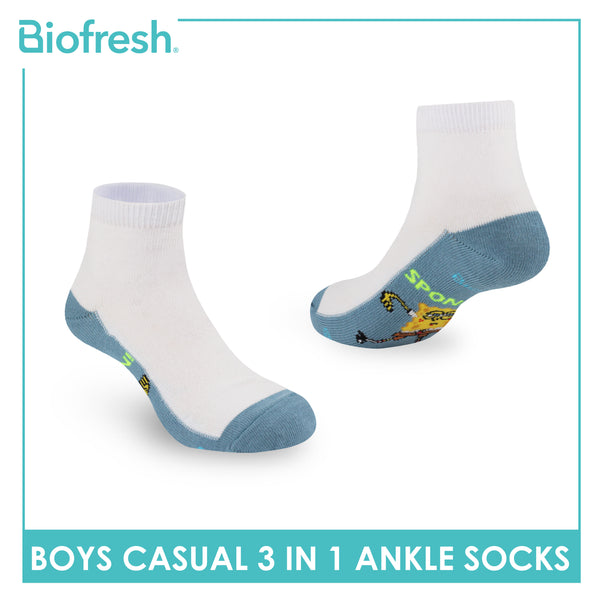 Biofresh | SpongeBob Boys’ Antimicrobial Cotton Lite Casual Ankle Socks 3 pairs in 1 pack SBRBCKG4