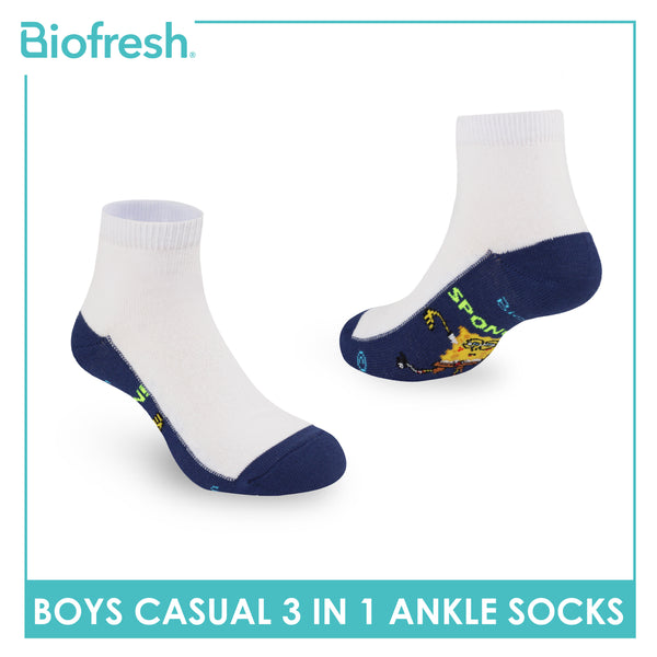 Biofresh | SpongeBob Boys’ Antimicrobial Cotton Lite Casual Ankle Socks 3 pairs in 1 pack SBRBCKG4