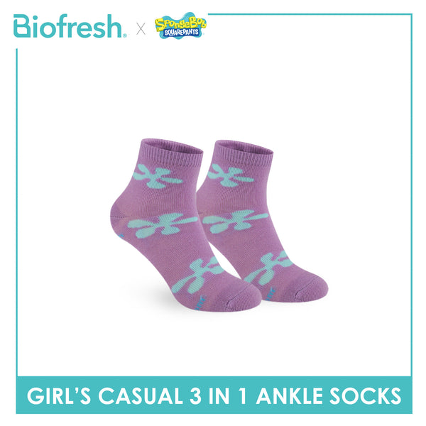 Biofresh | SpongeBob Girl's Antimicrobial Cotton Lite Casual Ankle Socks 3 pairs in 1 pack SBRGCG531