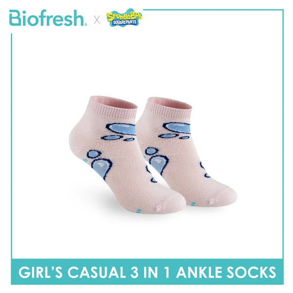 Biofresh | SpongeBob Girl's Antimicrobial Cotton Lite Casual Ankle Socks 3 pairs in 1 pack SBRGCG532