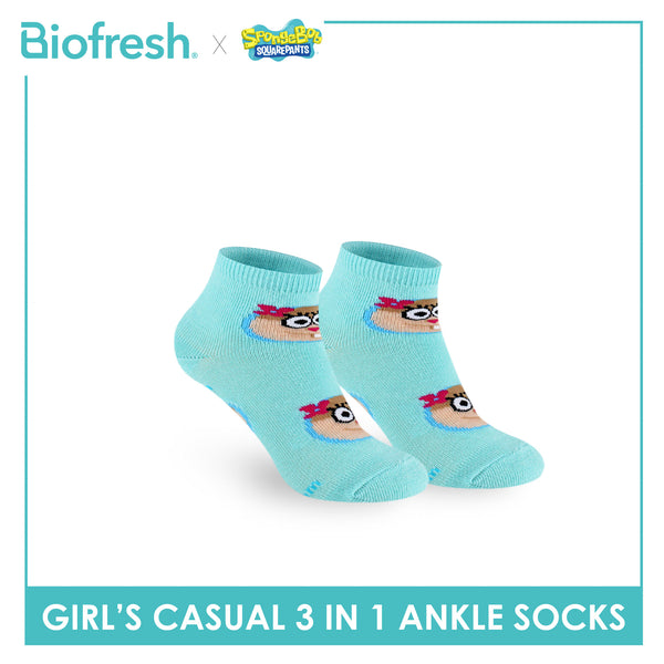 Biofresh | SpongeBob Girl's Antimicrobial Cotton Lite Casual Ankle Socks 3 pairs in 1 pack SBRGCG533