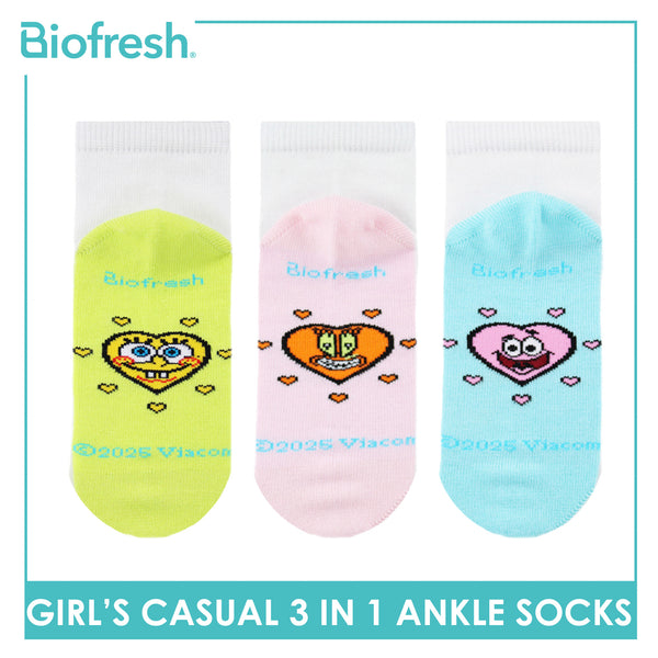 Biofresh | SpongeBob Girl's Antimicrobial Cotton Lite Casual Ankle Socks 3 pairs in 1 pack SBRGCKG1