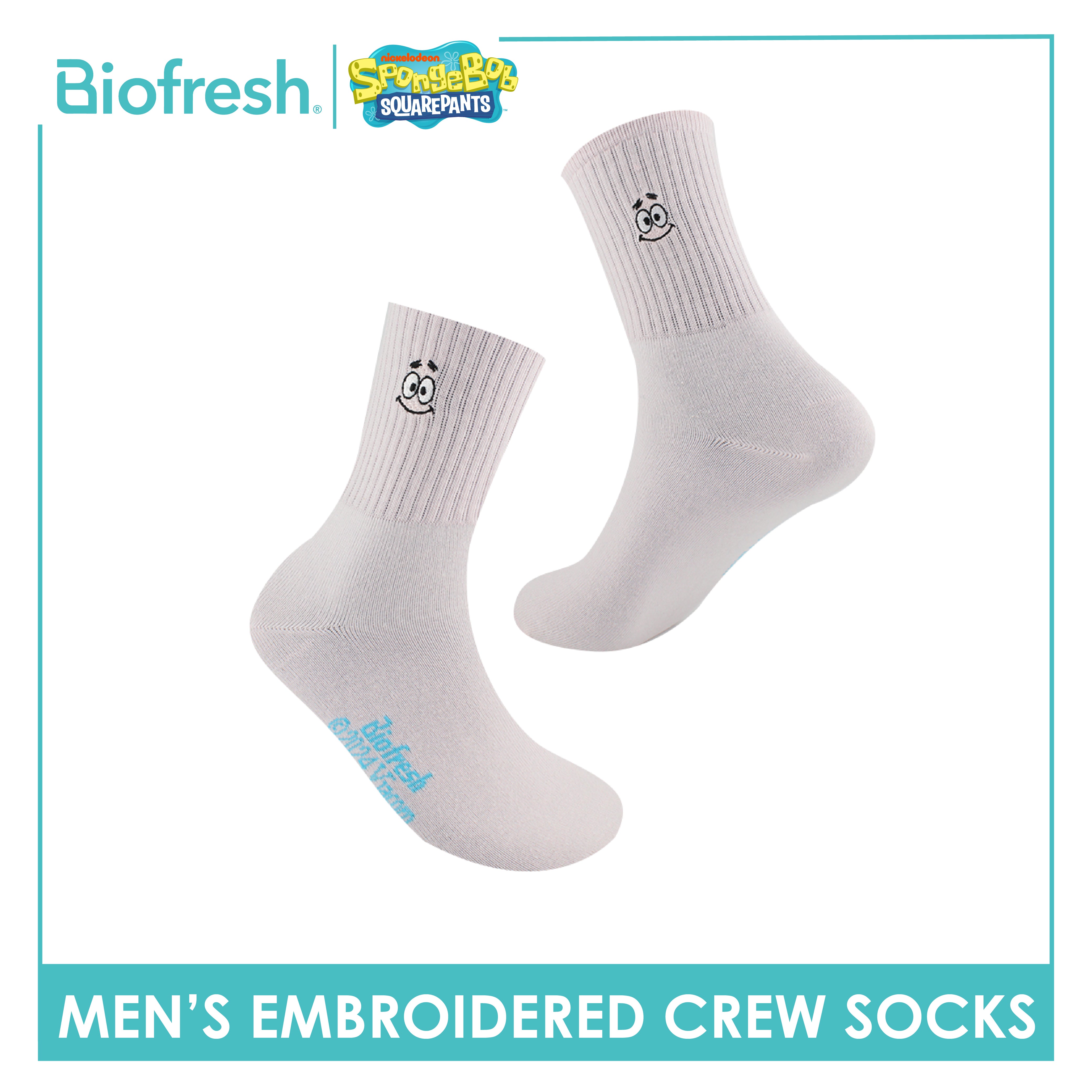 Biofresh | SpongeBob Men’s Cotton Embroidered Light Performance Crew Socks 1 pair SBRMCE4401