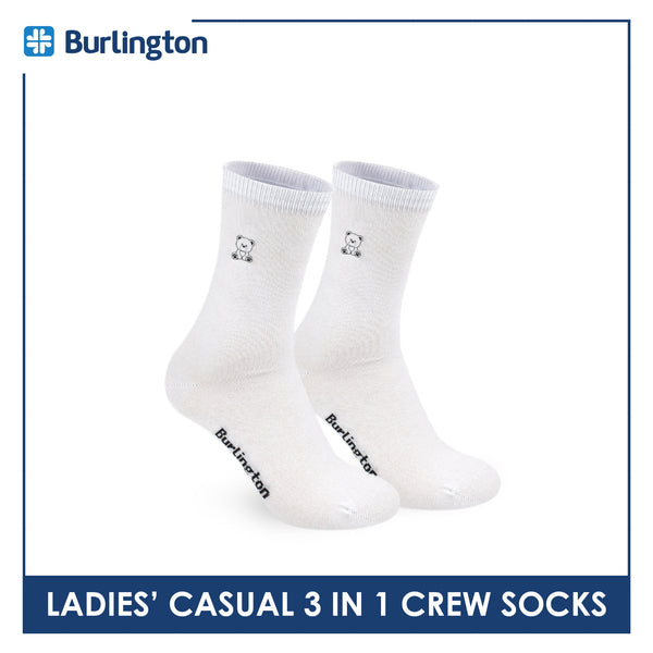 Burlington | Bearlington Ladie's Cotton Embroidered Casual Crew Socks 3 pairs in a pack TBLE6149-1