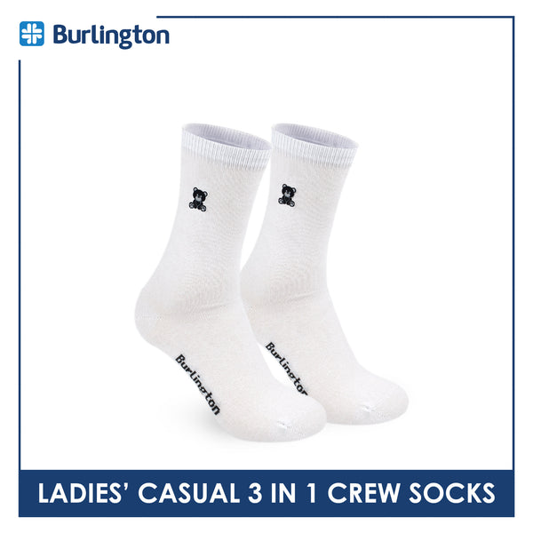 Burlington | Bearlington Ladie's Cotton Embroidered Casual Crew Socks 3 pairs in a pack TBLE6149-1