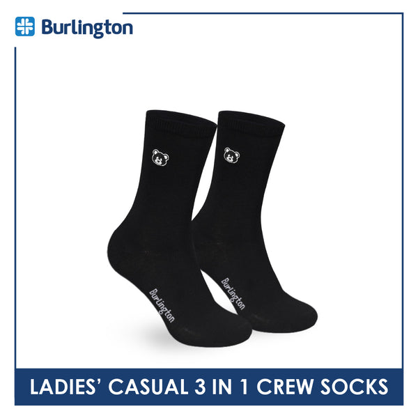 Burlington | Bearlington Ladie's Cotton Embroidered Casual Crew Socks 3 pairs in a pack TBLE6149-2