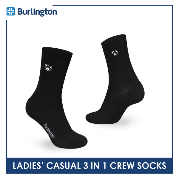 Burlington | Bearlington Ladie's Cotton Embroidered Casual Crew Socks 3 pairs in a pack TBLE6149-2