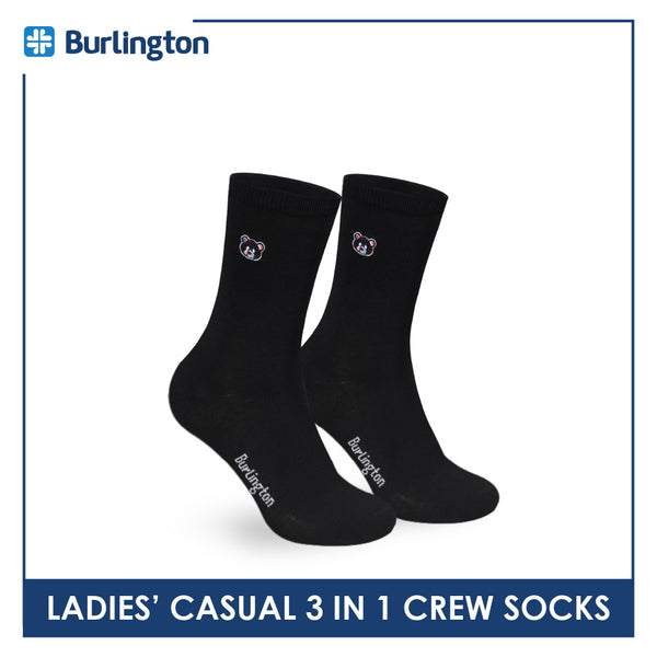 Burlington | Bearlington Ladie's Cotton Embroidered Casual Crew Socks 3 pairs in a pack TBLE6149-2