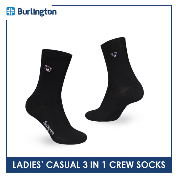 Burlington | Bearlington Ladie's Cotton Embroidered Casual Crew Socks 3 pairs in a pack TBLE6149-2