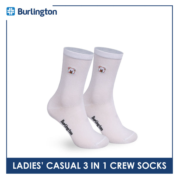 Burlington | Bearlington Ladie's Cotton Embroidered Casual Crew Socks 3 pairs in a pack TBLE6149-2