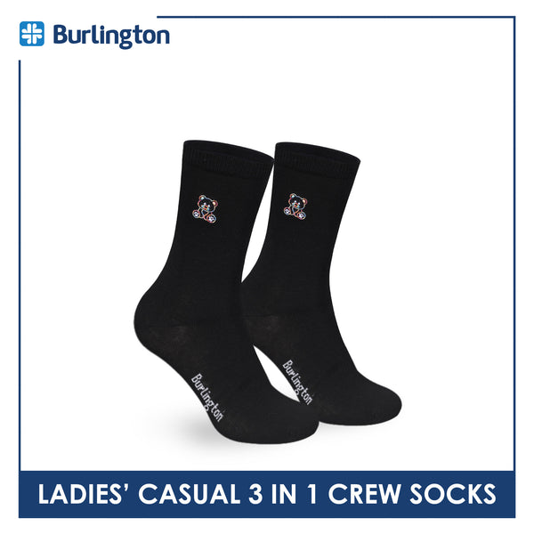 Burlington | Bearlington Ladie's Cotton Embroidered Casual Crew Socks 3 pairs in a pack TBLE6149-3