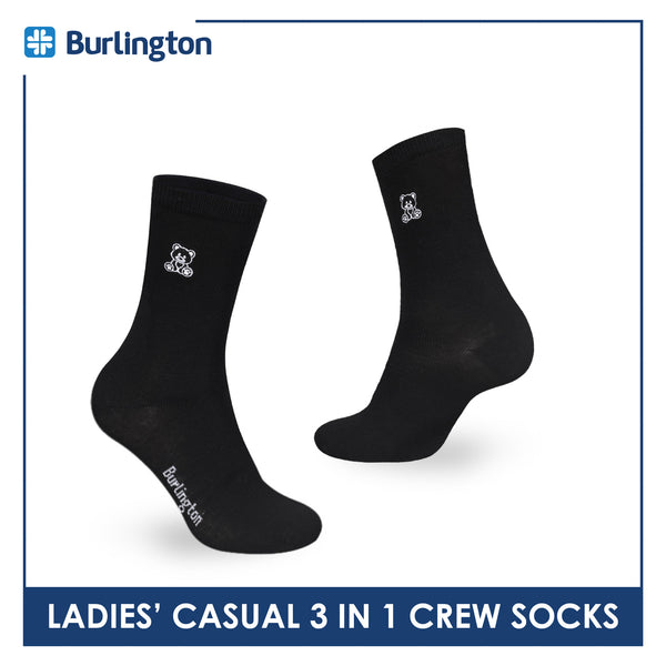 Burlington | Bearlington Ladie's Cotton Embroidered Casual Crew Socks 3 pairs in a pack TBLE6149-3