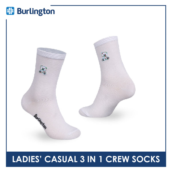 Burlington | Bearlington Ladie's Cotton Embroidered Casual Crew Socks 3 pairs in a pack TBLE6149-3