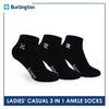 Burlington | Bearlington Ladie's Cotton Embroidered Casual Ankle Socks 3 pairs in a pack TBLE622-1