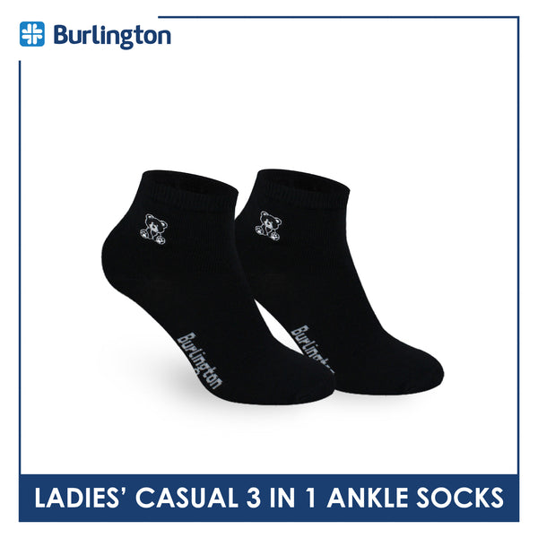 Burlington | Bearlington Ladie's Cotton Embroidered Casual Ankle Socks 3 pairs in a pack TBLE622-1