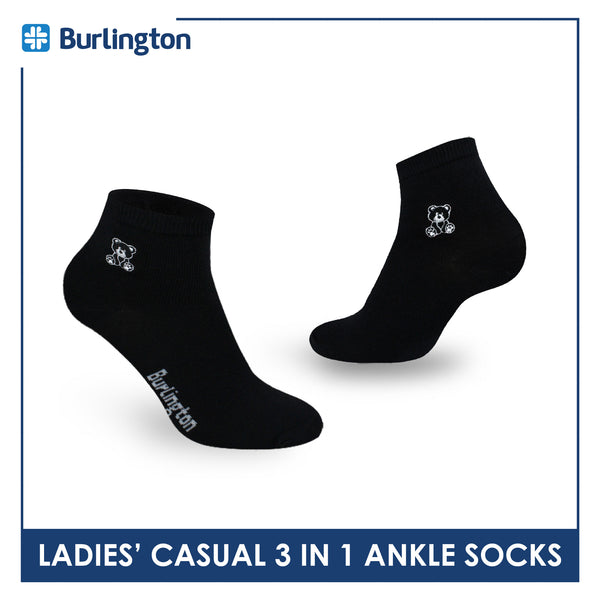 Burlington | Bearlington Ladie's Cotton Embroidered Casual Ankle Socks 3 pairs in a pack TBLE622-1
