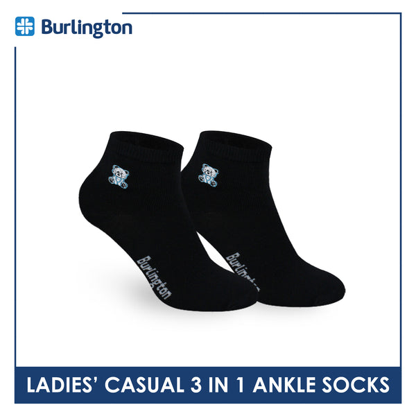 Burlington | Bearlington Ladie's Cotton Embroidered Casual Ankle Socks 3 pairs in a pack TBLE622-1