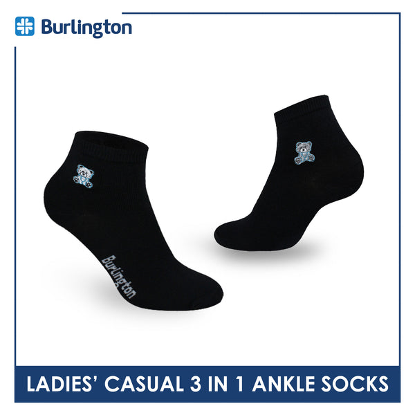 Burlington | Bearlington Ladie's Cotton Embroidered Casual Ankle Socks 3 pairs in a pack TBLE622-1