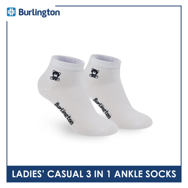 Burlington | Bearlington Ladie's Cotton Embroidered Casual Ankle Socks 3 pairs in a pack TBLE622-2