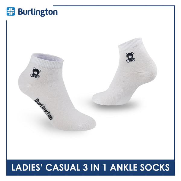 Burlington | Bearlington Ladie's Cotton Embroidered Casual Ankle Socks 3 pairs in a pack TBLE622-2