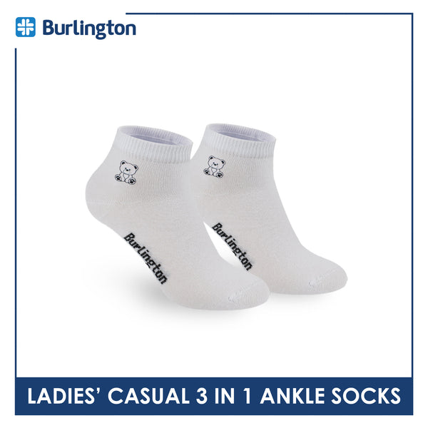 Burlington | Bearlington Ladie's Cotton Embroidered Casual Ankle Socks 3 pairs in a pack TBLE622-2