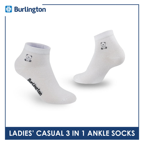 Burlington | Bearlington Ladie's Cotton Embroidered Casual Ankle Socks 3 pairs in a pack TBLE622-2