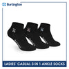 Burlington | Bearlington Ladie's Cotton Embroidered Casual Ankle Socks 3 pairs in a pack TBLE622-2