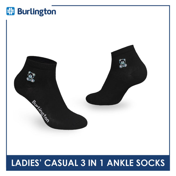 Burlington | Bearlington Ladie's Cotton Embroidered Casual Ankle Socks 3 pairs in a pack TBLE622-2