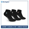 Burlington | Bearlington Ladie's Cotton Embroidered Casual Ankle Socks 3 pairs in a pack TBLE622-3