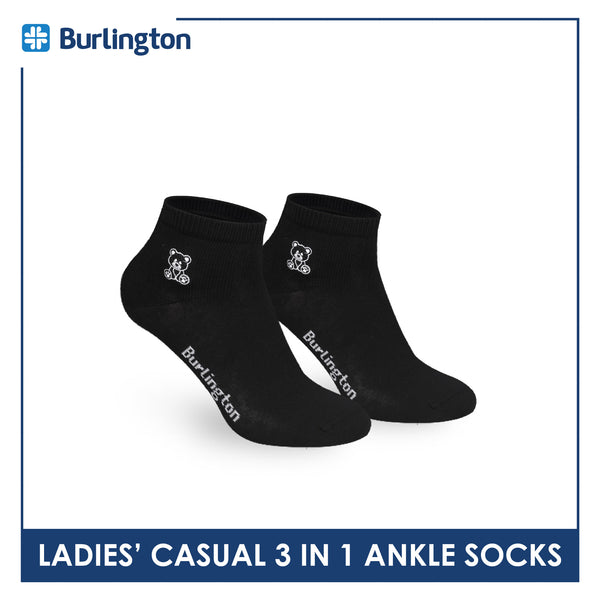 Burlington | Bearlington Ladie's Cotton Embroidered Casual Ankle Socks 3 pairs in a pack TBLE622-3