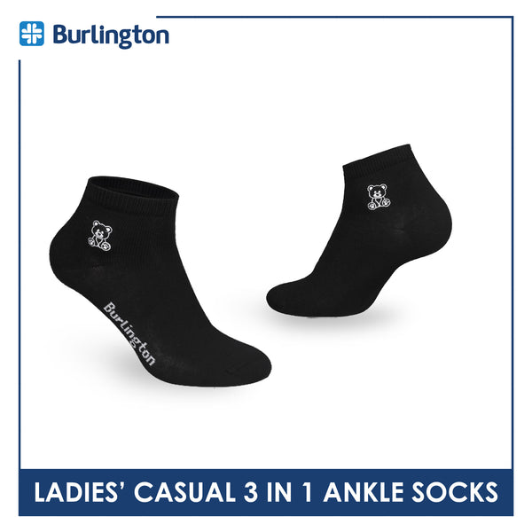 Burlington | Bearlington Ladie's Cotton Embroidered Casual Ankle Socks 3 pairs in a pack TBLE622-3
