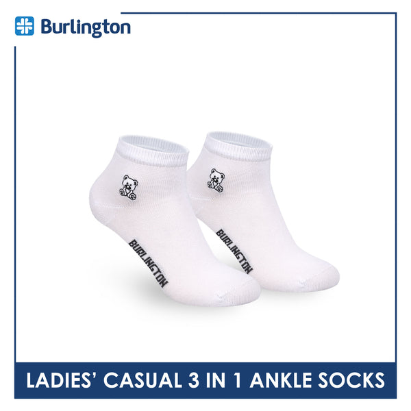 Burlington | Bearlington Ladie's Cotton Embroidered Casual Ankle Socks 3 pairs in a pack TBLE622-3