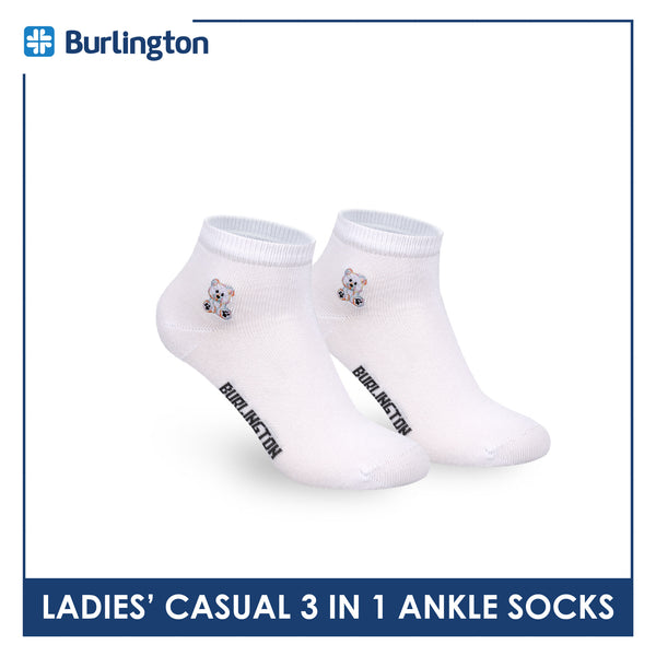 Burlington | Bearlington Ladie's Cotton Embroidered Casual Ankle Socks 3 pairs in a pack TBLE622-3