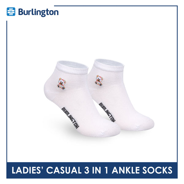 Burlington | Bearlington Ladie's Cotton Embroidered Casual Ankle Socks 3 pairs in a pack TBLE622-3