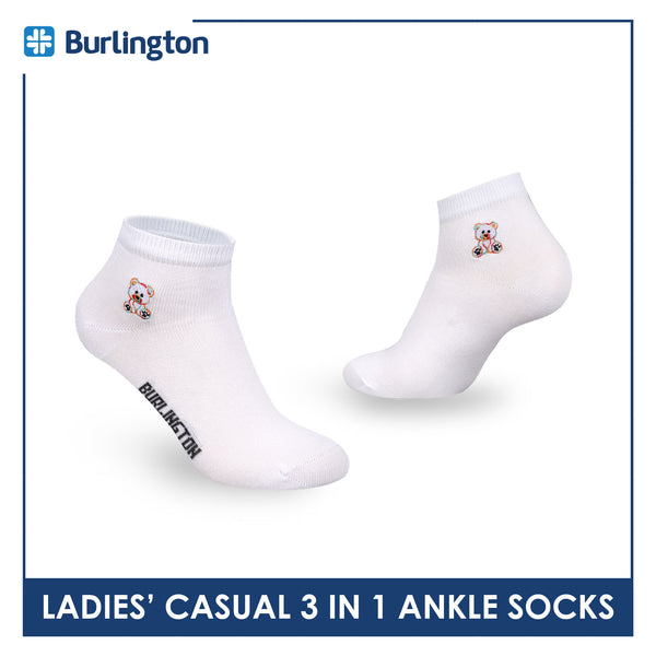 Burlington | Bearlington Ladie's Cotton Embroidered Casual Ankle Socks 3 pairs in a pack TBLE622-3