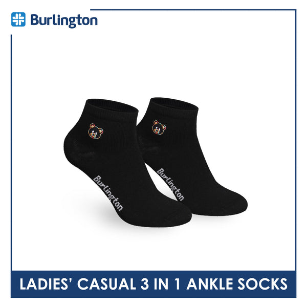 Burlington | Bearlington Ladie's Cotton Embroidered Casual Ankle Socks 3 pairs in a pack TBLE622-4