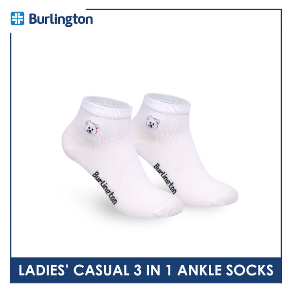 Burlington | Bearlington Ladie's Cotton Embroidered Casual Ankle Socks 3 pairs in a pack TBLE622-4